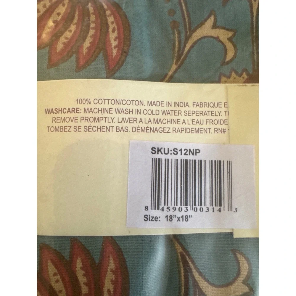 Mahogany Cotton Napkins Set of 4 Teal Rust Floral Block Print 18x18 S12NP India